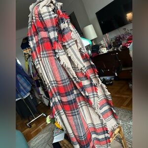 Madewell Wool Scarf in Red and Tan